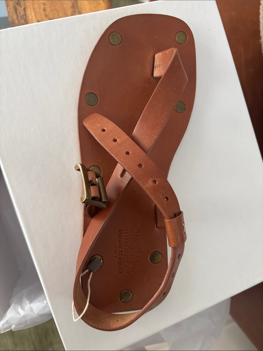 Maison Margiela Brown Leather Buckle Sandal, 39, NIB